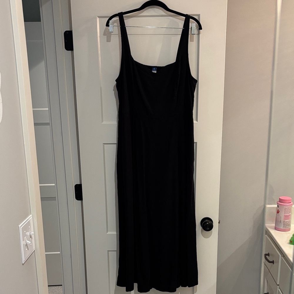 Linen Elegant Black Midi Dress Old Navy